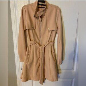 Main Strip Blush Pink Trench Coat Fit & Flare Jacket Tie Waist Medium